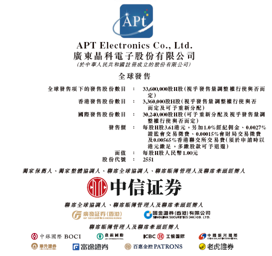 晶科电子超购逾5200倍，传行使发售量调整权，明天香港上市